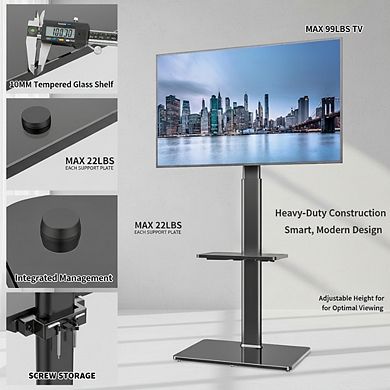ZUQIETA 100° Swivel TV Stand for Small Spaces - Adjustable Height & Tilt for 19-43” TVs