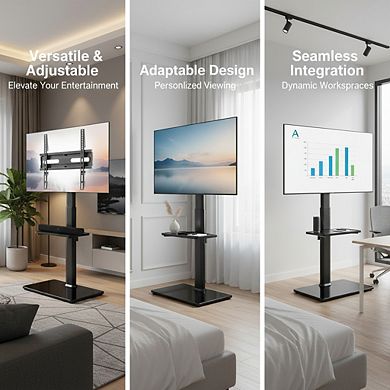 ZUQIETA 70° Swivel TV Floor Stand - 9-Level Height Adjustable for 27-65” TVs
