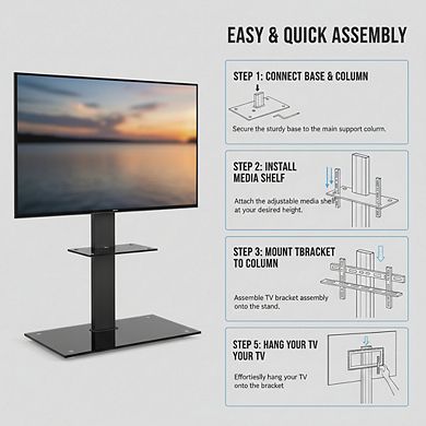 ZUQIETA 70° Swivel TV Floor Stand - 9-Level Height Adjustable for 27-65” TVs