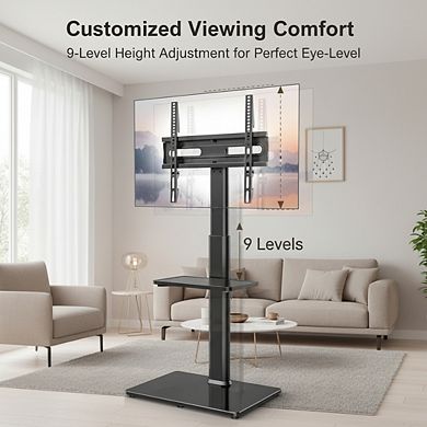 ZUQIETA 70° Swivel TV Floor Stand - 9-Level Height Adjustable for 27-65” TVs