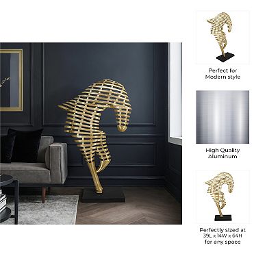Modern Abstract Metal Horse Sculpture Base - 64", Gold