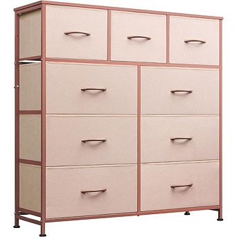 ZUQIETA Pink 9-Drawer Kids' Storage Tower - Fabric Bin Dresser with Steel Frame & Wood Top