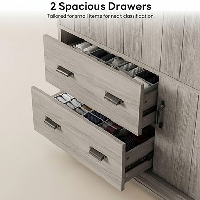 ZUQIETA 70" Tall Wardrobe with 4 Doors, 2 Drawers & 3 Shelves, Grey Freestanding Storage Cabinet