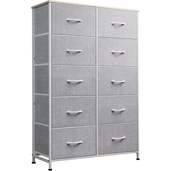 ZUQIETA 10-Drawer All-in-One Dresser - Light Grey Fabric Storage Tower for Any Room