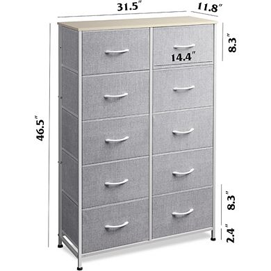 ZUQIETA 10-Drawer All-in-One Dresser - Light Grey Fabric Storage Tower for Any Room