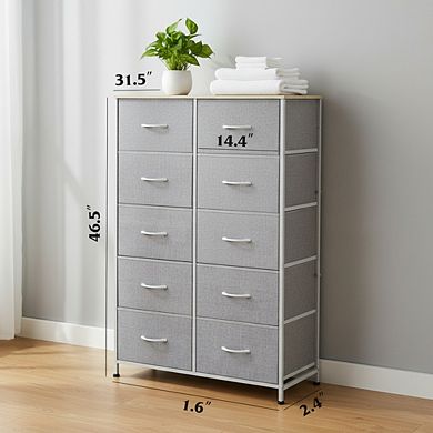 ZUQIETA 10-Drawer All-in-One Dresser - Light Grey Fabric Storage Tower for Any Room