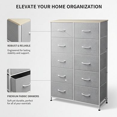 ZUQIETA 10-Drawer All-in-One Dresser - Light Grey Fabric Storage Tower for Any Room