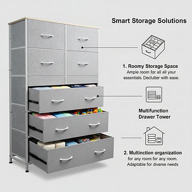 ZUQIETA 10-Drawer All-in-One Dresser - Light Grey Fabric Storage Tower for Any Room