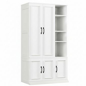 ZUQIETA 70"Armoire Wardrobe with 5 Doors,4 Shelves & Hanging Rod,White Storage Cabinet