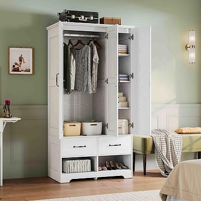 white0327　3個セット ZUQIETA 3-Door Armoire with Mirror&2 Shoe Racks,70