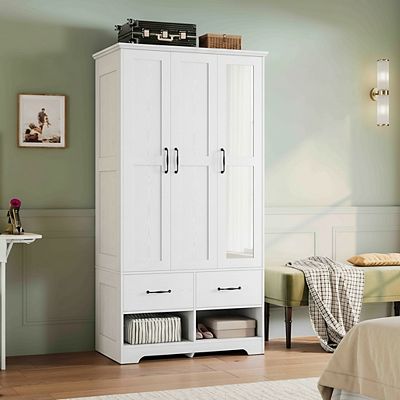 ZUQIETA 3-Door Armoire with Mirror&2 Shoe Racks,70