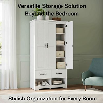 ZUQIETA 3-Door Armoire with Mirror&2 Shoe Racks,70