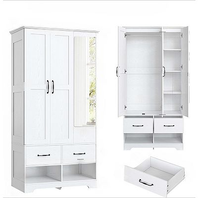 ZUQIETA 3-Door Armoire with Mirror&2 Shoe Racks,70