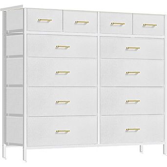 ZUQIETA 12-Deep-Drawer Storage Tower - White Fabric Dresser for Bedroom, Closet & Nursery