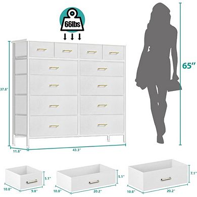 ZUQIETA 12-Deep-Drawer Storage Tower - White Fabric Dresser for Bedroom, Closet & Nursery