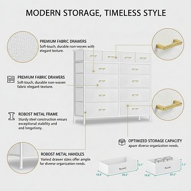 ZUQIETA 12-Deep-Drawer Storage Tower - White Fabric Dresser for Bedroom, Closet & Nursery