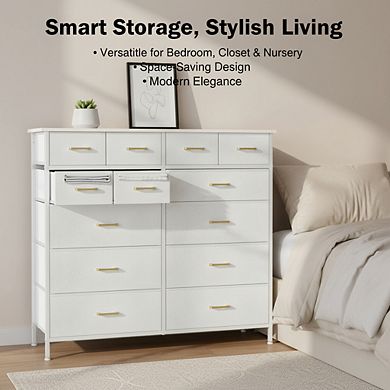 ZUQIETA 12-Deep-Drawer Storage Tower - White Fabric Dresser for Bedroom, Closet & Nursery