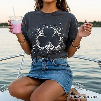 Splatter Shamrock Silhouette St Patrick’s Day T-Shirt, Retro Lucky Clover Tee