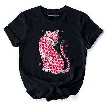 Pink Leopard Valentine T-Shirt, Cute Love Hearts Tee