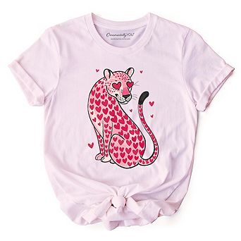 Pink Leopard Valentine T-Shirt, Cute Love Hearts Tee