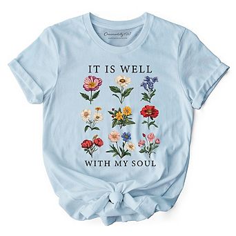 It Is Well With My Soul Christian Floral T-Shirt, Vintage Bible Verse Light Tee