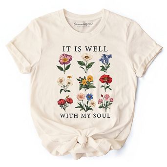 It Is Well With My Soul Christian Floral T-Shirt, Vintage Bible Verse Light Tee