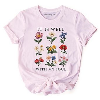 It Is Well With My Soul Christian Floral T-Shirt, Vintage Bible Verse Light Tee
