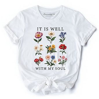 It Is Well With My Soul Christian Floral T-Shirt, Vintage Bible Verse Light Tee