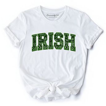 Irish Sequin St Patrick’s Day T-Shirt, Festive Green Glitter Imitation Tee
