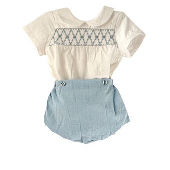 Toddler Boys Blue Easter Smocked Outfit Set