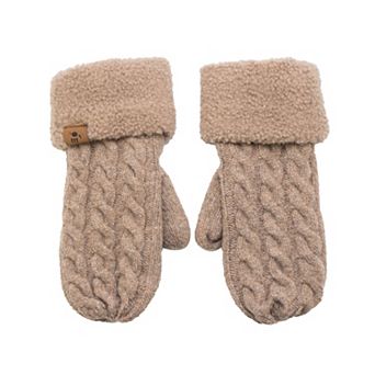 Women's Bearpaw Cable Knit Mittens With Faux Shearling Lining & Cuff
