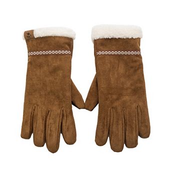 Women's Bearpaw Faux Suede Gloves With Faux Shearling Lining