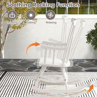 Rocking Chair with Solid Wooden Frame for Garden and Patio-White