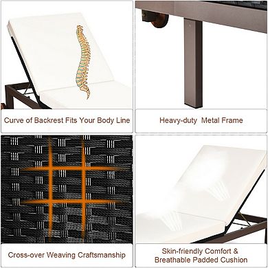 Back Adjustable Cushioned Patio Rattan Lounge Chair