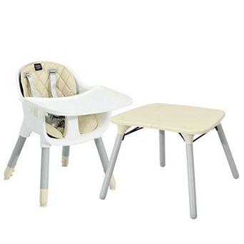 4-in-1 Convertible Toddler Table and Chair Set with PU Cushion-Beige