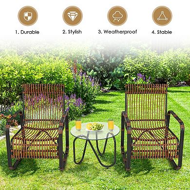 3 Piece Patio Furniture Set with Wicker Chairs and Glass Side Table