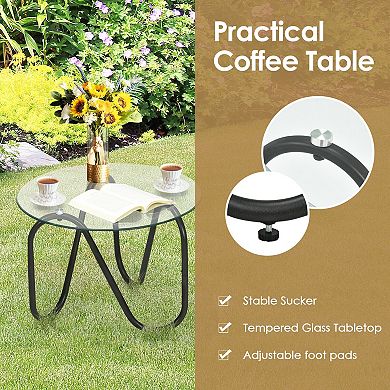 3 Piece Patio Furniture Set with Wicker Chairs and Glass Side Table