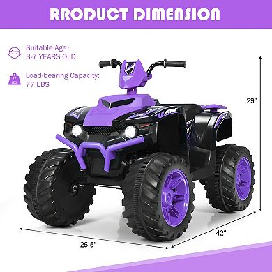 12V Kids Electric ATV with LED Lights and Treaded Tires