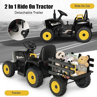 12V Ride on Tractor with 3-Gear-Shift Ground Loader for Kids 3+ Years Old