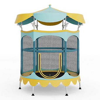 Kids Trampoline with Enclosure Net and Removable Canopy