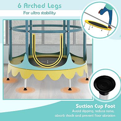 Kids Trampoline with Enclosure Net and Removable Canopy