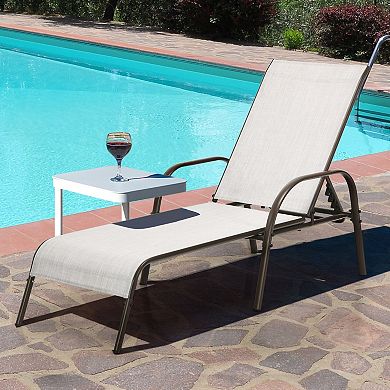 2 Piece Outdoor Patio Chaise Lounge Chair Set with Adjustable Reclining Armrests