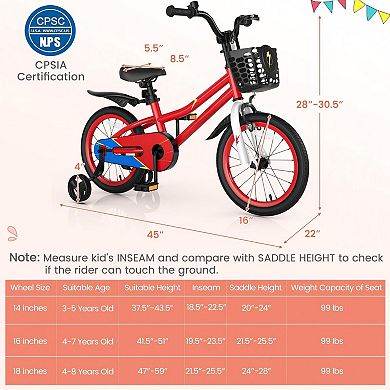 16 Inch Kids Bike with Removable Training Wheels for 4-7 Years Old