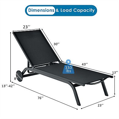 Outdoor Patio Chaise Lounge Chair With 6 Position Reclining Backrest