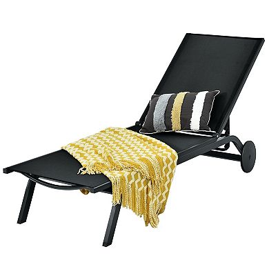 Outdoor Patio Chaise Lounge Chair With 6 Position Reclining Backrest