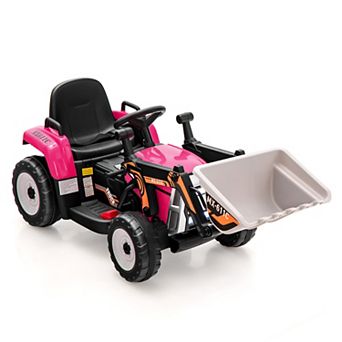 12V Kids Ride-On Excavator with Adjustable Arm & Bucket - Pink
