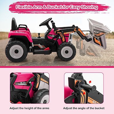 12V Kids Ride-On Excavator with Adjustable Arm & Bucket - Pink