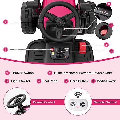 12V Kids Ride-On Excavator with Adjustable Arm & Bucket - Pink