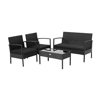 4 pc Patio Rattan Furniture Set with Cushions