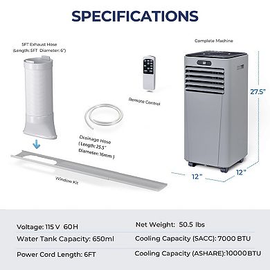 10000 BTU Portable Air Conditioner 4 In 1 Cooling Dehumidifier Fan